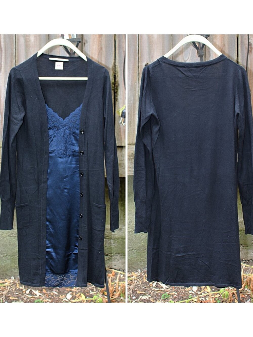 Nolita - "2 in 1" Cotton Cashmere Sweater Dress, Black + Blue Lace Inset, Large